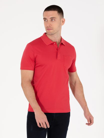 تی شرت مردانه آستین کوتاه یقه پولو ساده قرمز پیرکاردین
