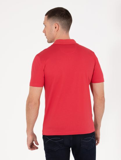 تی شرت مردانه آستین کوتاه یقه پولو ساده قرمز پیرکاردین