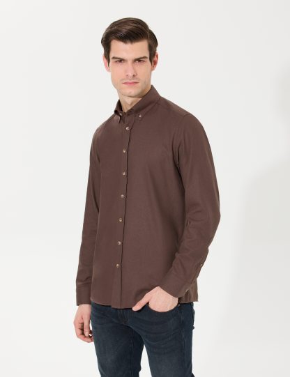 پیراهن آستین بلند مردانه جذب قهوه ای پیرکاردین