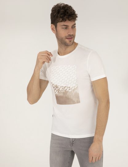 تی شرت مردانه یقه گرد مدل جذب بژ پیرکاردین