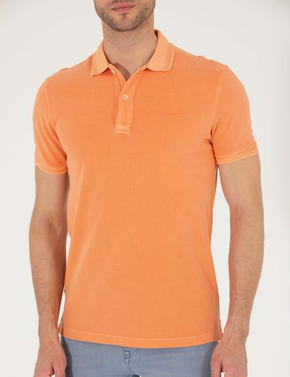 تی شرت مردانه آستین کوتاه یقه پولو مدل جذب نارنجی پیرکاردین