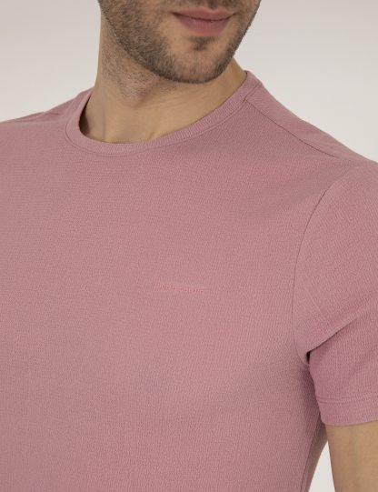 تی شرت مردانه آستین کوتاه یقه گرد مدل جذب صورتی پیرکاردین