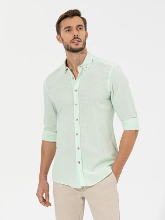 پیراهن آستین بلند مردانه جذب سبز پیرکاردین