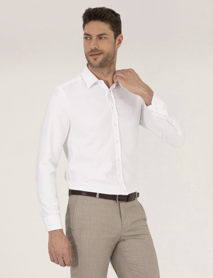پیراهن آستین بلند مردانه یقه کلاسیک ساده جذب سفید پیرکاردین