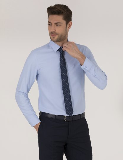پیراهن آستین بلند مردانه یقه کلاسیک ساده جذب آبی تیره پیرکاردین