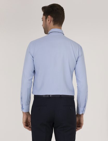 پیراهن آستین بلند مردانه یقه کلاسیک ساده جذب آبی تیره پیرکاردین