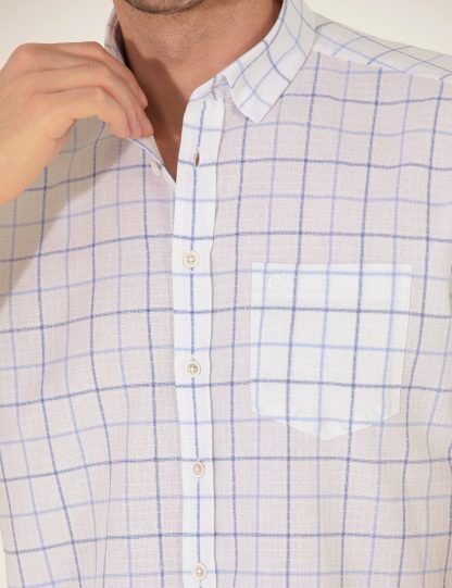 پیراهن آستین کوتاه مردانه یقه برگردان ساده تک جیب آبی روشن پیرکاردین