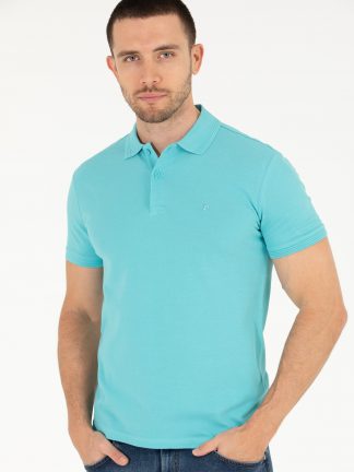 تی شرت مردانه یقه پولو ساده مدل جذب آبی پیرکاردین