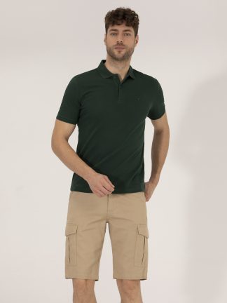 تی شرت مردانه یقه پولو ساده مدل جذب سبز تیره پیرکاردین