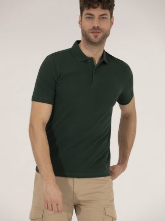 تی شرت مردانه یقه پولو ساده مدل جذب سبز تیره پیرکاردین