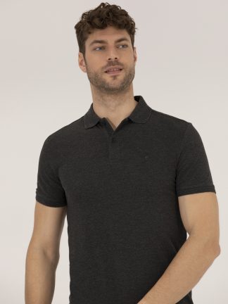 تی شرت مردانه یقه پولو ساده مدل جذب خاکستری ملانژ پیرکاردین