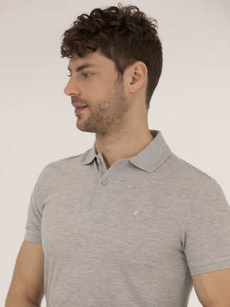 تی شرت مردانه یقه پولو ساده مدل جذب خاکستری ملانژ پیرکاردین