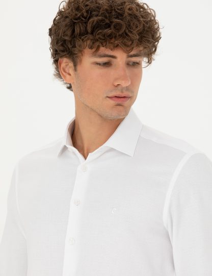 پیراهن آستین بلند مردانه جذب سفید پیرکاردین