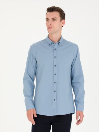 پیراهن آستین بلند مردانه معمولی آبی پیرکاردین