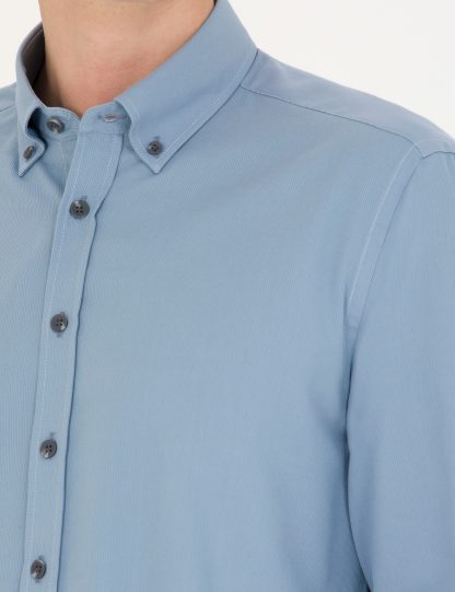 پیراهن آستین بلند مردانه معمولی آبی پیرکاردین