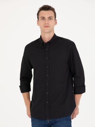 پیراهن آستین بلند مردانه معمولی سیاه پیرکاردین
