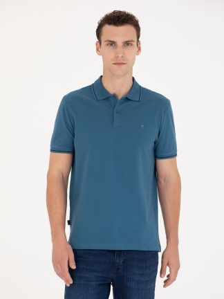 تی شرت مردانه آستین کوتاه یقه پولو مدل جذب آبی نیلی پیرکاردین