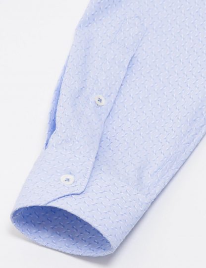 پیراهن آستین بلند مردانه یقه ایتالیایی ساده آبی کاشارل