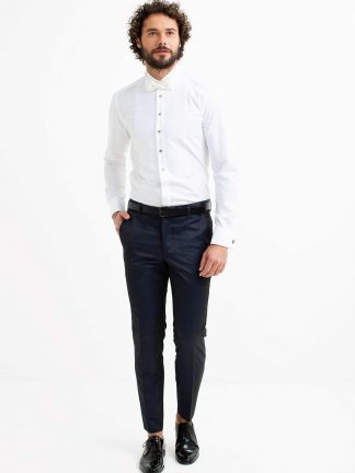 پیراهن رسمی مردانه آستین بلند یقه دار ساده جذب سفید کاشارل