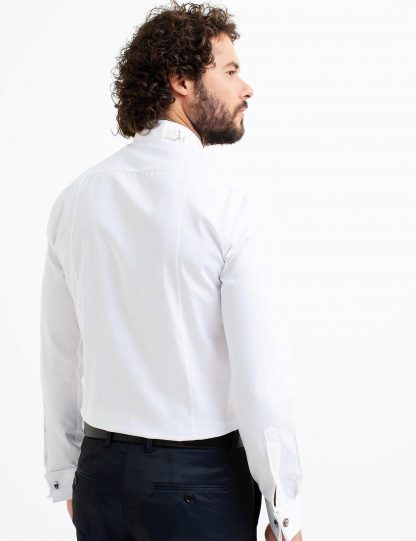 پیراهن رسمی مردانه آستین بلند یقه دار ساده جذب سفید کاشارل