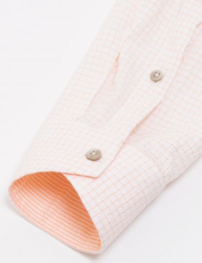 پیراهن آستین بلند مردانه یقه دکمه دار چهارخانه جذب نارنجی کاشارل