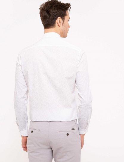 پیراهن آستین بلند مردانه یقه کلاسیک طرحدار سفید کاشارل