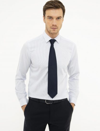 پیراهن آستین بلند مردانه راه راه آبی روشن کاشارل