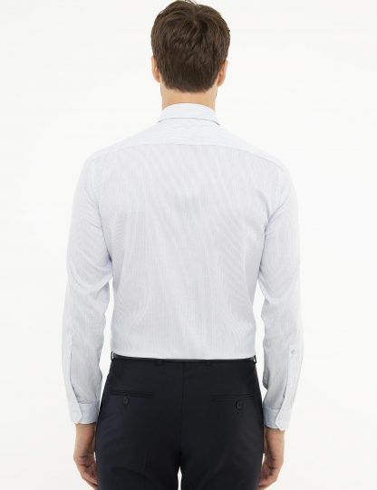 پیراهن آستین بلند مردانه راه راه آبی روشن کاشارل