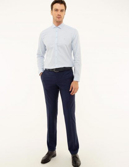 پیراهن آستین بلند مردانه ژاکارد یقه کلاسیک آبی روشن کاشارل