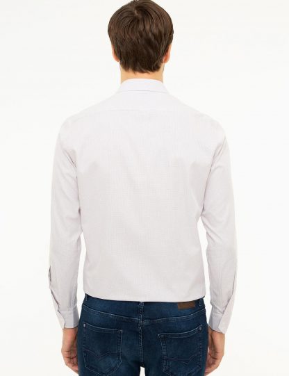 پیراهن آستین بلند مردانه یقه دکمه دار بدون جیب ژاکارد بنفش کاشارل