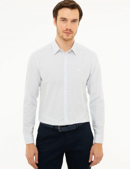 پیراهن آستین بلند مردانه یقه کلاسیک سفید کاشارل