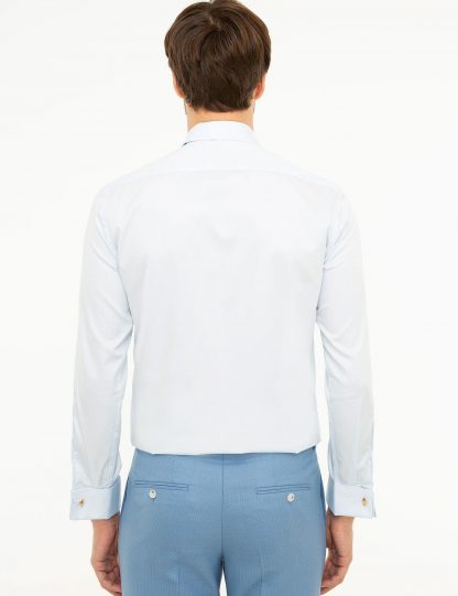 پیراهن آستین بلند مردانه بدون جیب آبی روشن کاشارل