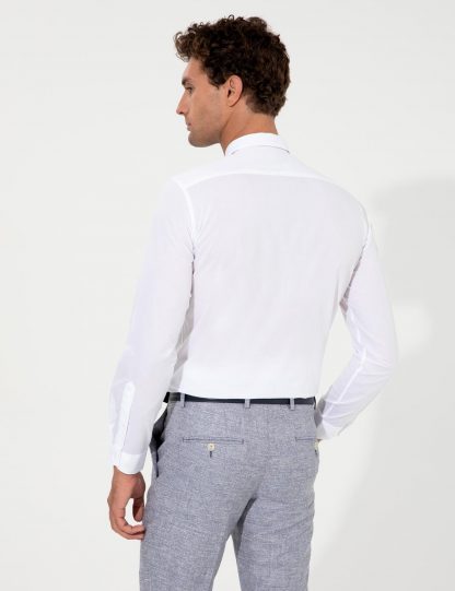 پیراهن آستین بلند مردانه بدون جیب ساده سفید کاشارل