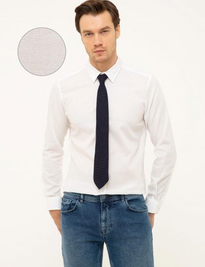 پیراهن آستین بلند مردانه یقه کلاسیک ساده سفید کاشارل