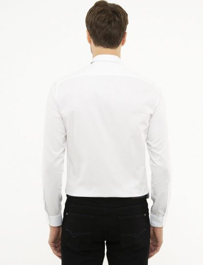 پیراهن آستین بلند مردانه ژاکارد یقه کلاسیک سفید کاشارل