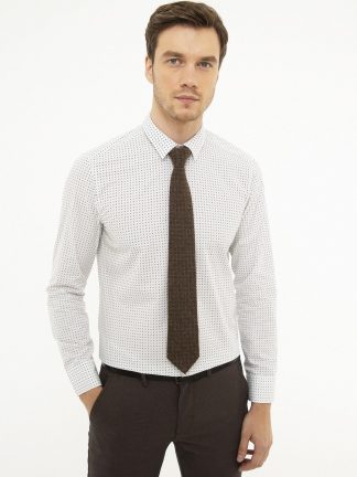 پیراهن آستین بلند مردانه طرحدار قهوه ای کاشارل