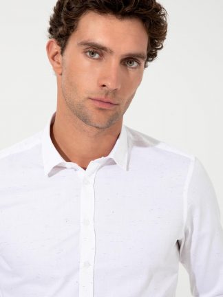 پیراهن آستین بلند مردانه بدون جیب سفید کاشارل