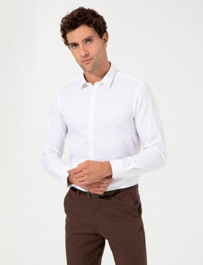 پیراهن آستین بلند مردانه بدون جیب سفید کاشارل