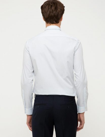 پیراهن آستین بلند مردانه راه راه جذب آبی روشن کاشارل