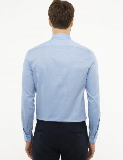 پیراهن آستین بلند مردانه ساده آبی کاشارل
