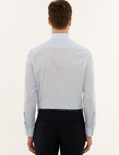 پیراهن آستین بلند مردانه یقه ایتالیایی آبی روشن کاشارل