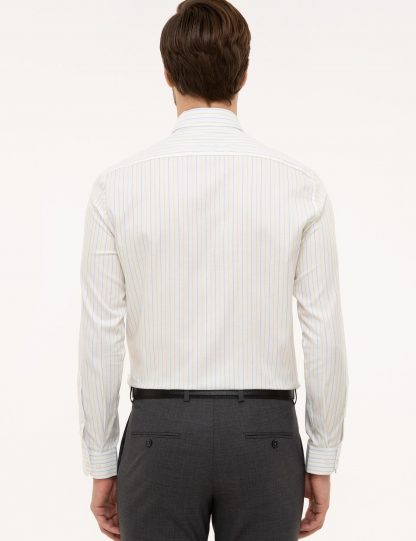 پیراهن آستین بلند مردانه راه راه یقه ایتالیایی سفید کاشارل