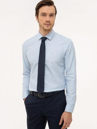 پیراهن آستین بلند مردانه ژاکارد آبی روشن کاشارل