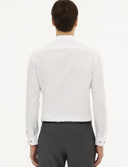 پیراهن آستین بلند مردانه یقه برگردان ساده سفید کاشارل