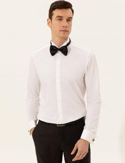 پیراهن رسمی مردانه آستین بلند جذب سفید کاشارل