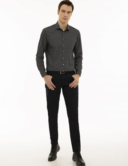 پیراهن آستین بلند مردانه یقه کلاسیک سیاه کاشارل