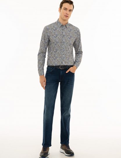 پیراهن آستین بلند مردانه یقه کلاسیک خاکی کاشارل