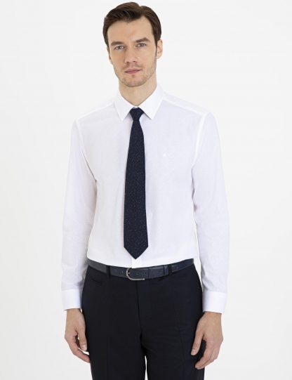 پیراهن آستین بلند مردانه یقه برگردان سفید کاشارل