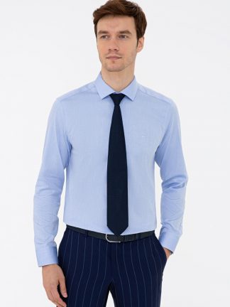 پیراهن آستین بلند مردانه جذب آبی روشن کاشارل