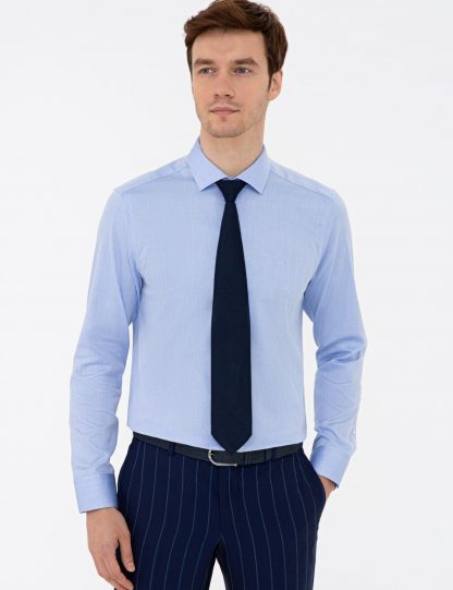 پیراهن آستین بلند مردانه جذب آبی روشن کاشارل